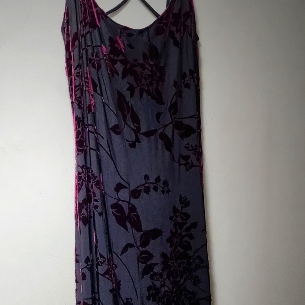 Vtg Sz 8 Formal Dress Floral Maxi Burnout Blk Burgandy Velour Whimsigoth Boho - Picture 4 of 16